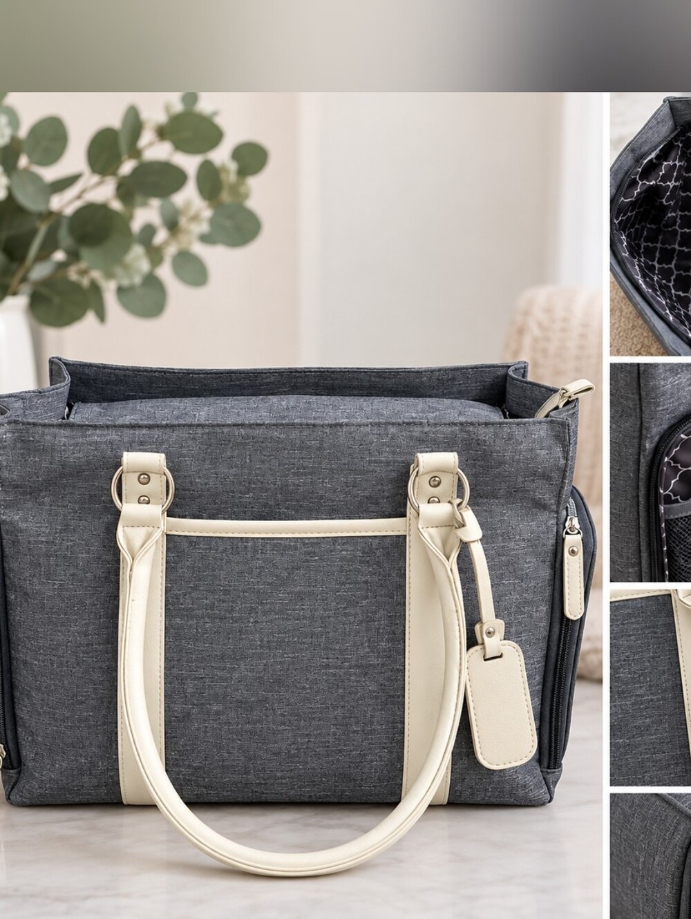 Banafish Tote Stylish Gray and Cream Women's Bag Designed For Breast Pumps